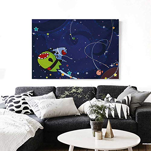 Space Cat Wall Art Canvas Prints Cartoon Kittens Alien Creat