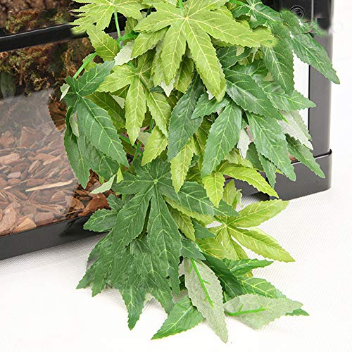 dezirZJjx Artificial Plants Aquarium Reptile Fish Tank Artificial Plastic Fake Hanging Leaves Plant Decor - Green 40cm - Thumbnail 4