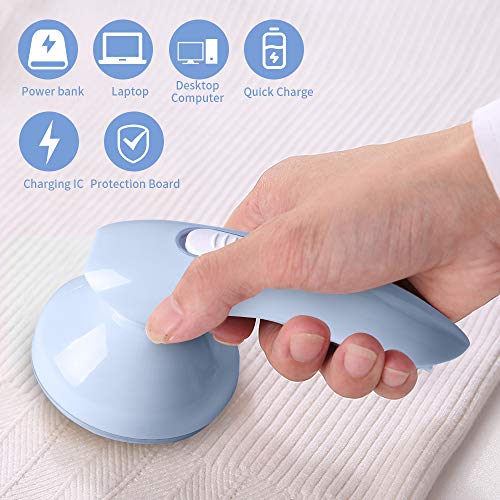 LOBKIN Quitapelusas eléctrico Adecuado para Todas Las Prendas, con Orificios de 3 tamaños en la Rejilla para Pelusas de Cualquier tamaño Recargable (Azul)