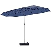 GALAXARMOR 15ft Large Patio Umbrellas with Base Included, Outdoor Double-Sided Rectangle Market Umbrella with Stand, Outside Umbrellas for Poolside Lawn Backyard
