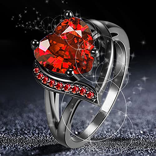 Women's Micro Inlaid Red Gemstone Ring Heart Shape Rings White Red