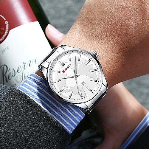 Curren 8366 - Reloj de pulsera para hombre, diseño de fecha, acero y cuarzo, color blanco - Imagen 5