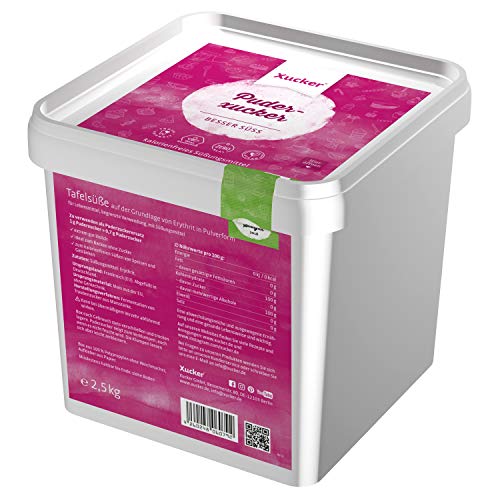 Xucker Puderxucker Erythrit 2,5kg Box - kalorienfreier Zuckerersatz als vegane & zahnfreundliche Puderzucker Alternative zum Kochen & Backen I Erythritol zuckerfrei 0% kcal 100% sweet