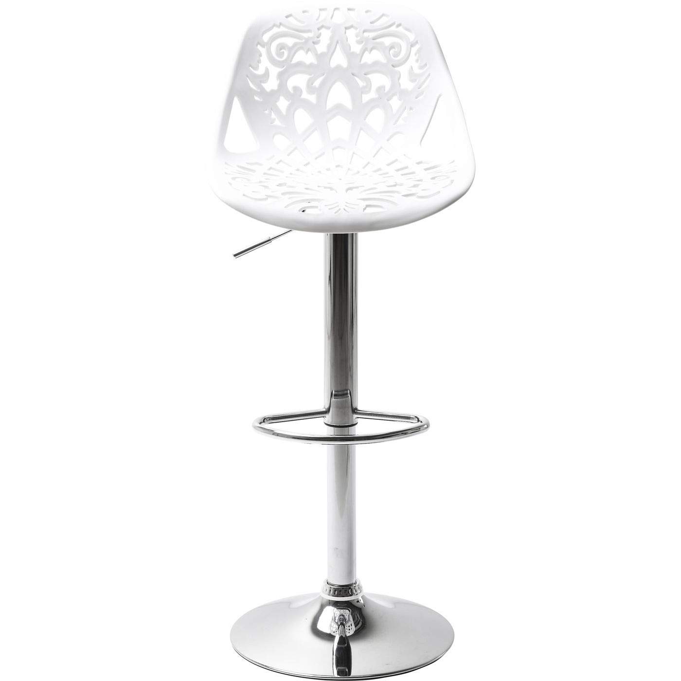 Kare Design Bar Stool Ornament, White, Foot Steel Chromed, Height Adjustable, Rotatable, Counter Stool With Backrest and Footrest, Bar Stool for Home Kitchen, Dining Room 85x45x50cm (H/W/D)