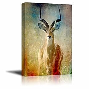 Animal Theme Canvas Wall Art - an Antelope on The Vintage Abstract Background - Giclee Print Gallery Wrap | Modern Home Art Stretched & Ready to Hang - 12x18 inches