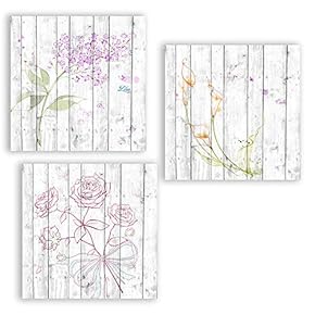 3 Panel Canvas Wall Art Flowers on Vintage Wood Background Pictures Home Wall Decorations for Kitchen Streched and Framed? - 12"x12"x3 Panels