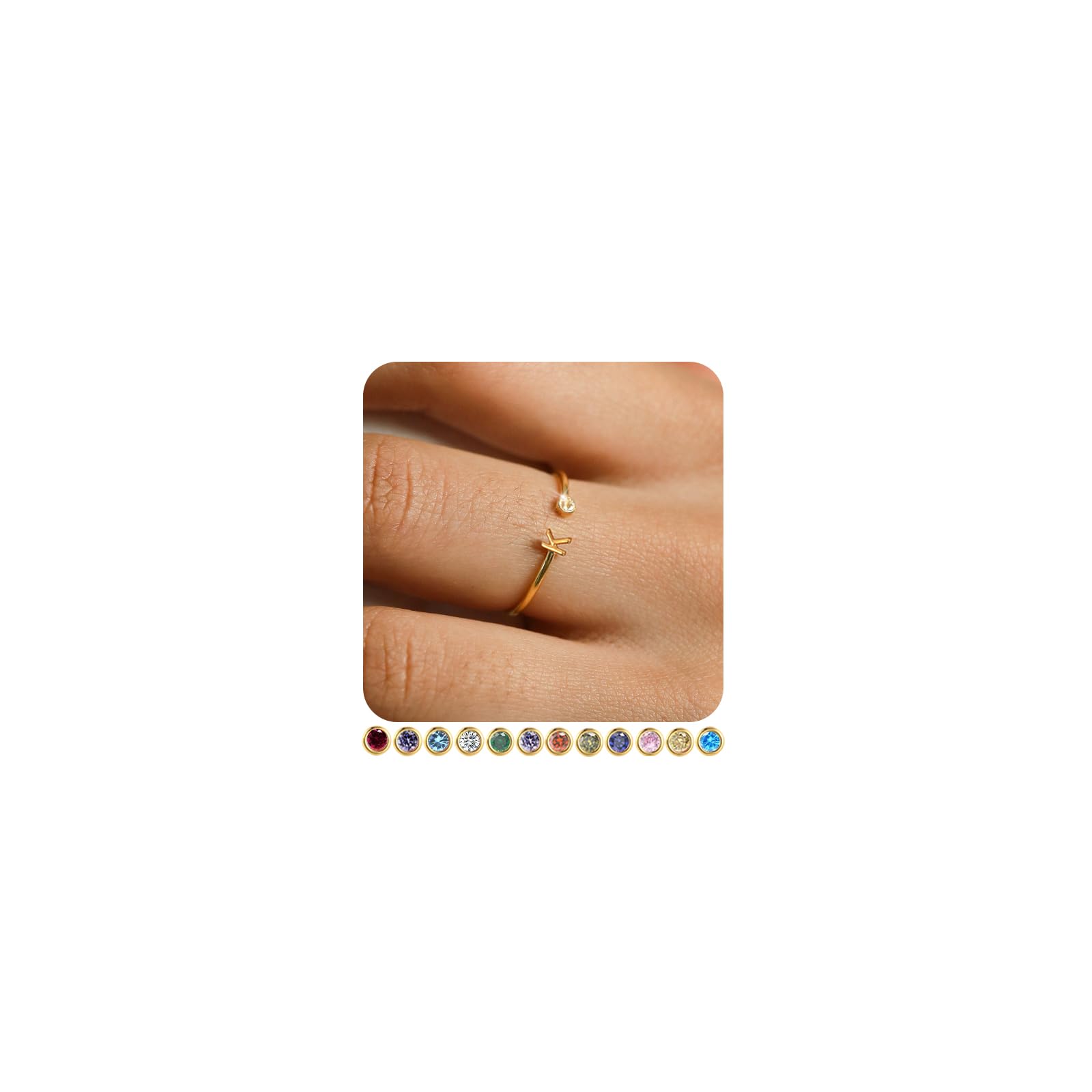FUNEIA Initial Birthstone Rings for Women Teen