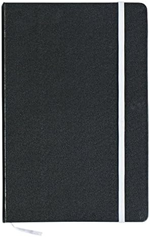 Black Journal/Writing Notebook/Blank Diary/Lined Pages Book- Colored Rubber Closure And Bookmark,Hardbound, Inside Back Pocket (White)