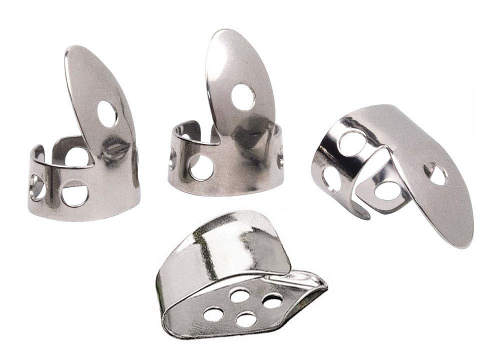 Jiayouy 4Pcs Guitar Thumb Finger Picks Set Stainless Steel Guitar Picks for Gutiar Bass Ukulele Banjo Silver