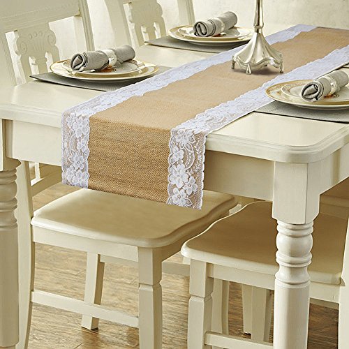 OurWarm Burlap Lace Hessian Table Runner Jute Country Outdoor Wedding