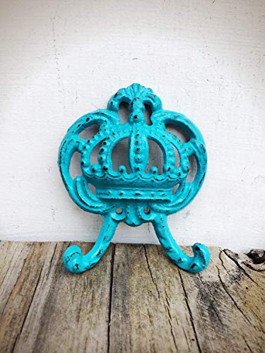 Turquoise Princess Crown Wall Hook – Nursery Organizer – Modern Victorian Key Hanger for Entryway – Fleur De Lis Decor - Thumbnail 2