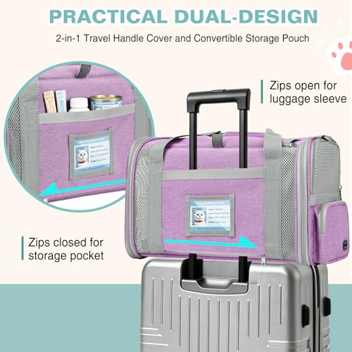BTNEEU Foldable Cat Carrier Carrier Small Dog Carrier Airline Approved Breathable Carrier Bag with Inner Strap, Washable Soft Cushion and Adjustable Shoulder Strap (Purple)