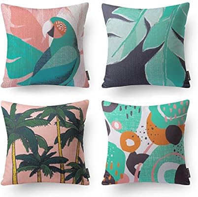 Phantoscope Set Of 4 Tropical Turquoise Throw Pillow Case Cushion