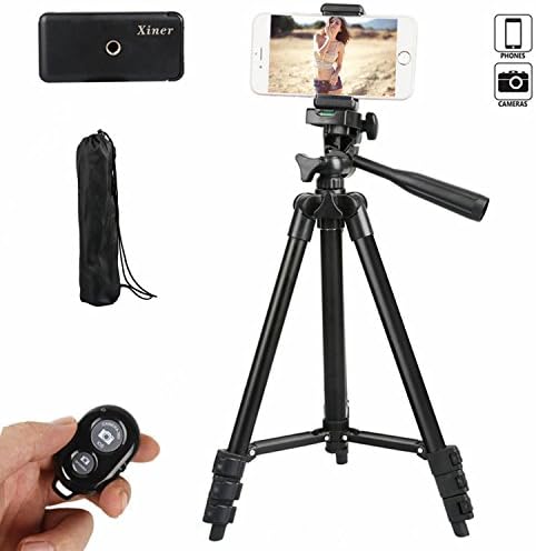 Xiner 42 Inch Aluminum Alloy Tripod with Holder Mount and Bluetooth Wireless Remote Shutter for Camera and iphone Samsung and Other Brands Smartphones