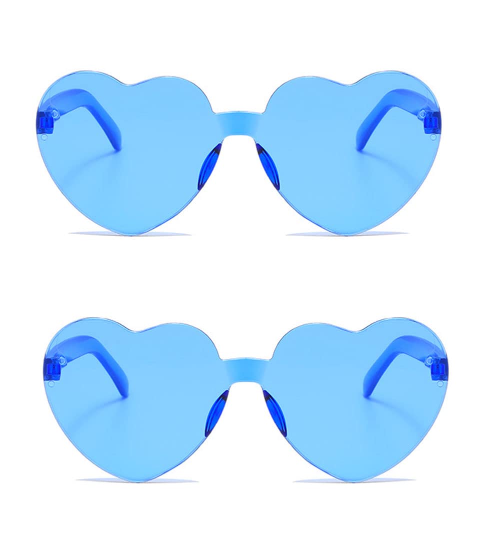 Photo 1 of ALVOGIMOR 2 Pack Heart Shape Sunglasses,Colorful Rimless Sunglasses Transparent Heart Glasses Candy Color Eyewear for Party Favor(Blue)