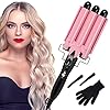 Hair-WaverHair-crimpersTongs-with-Heat-Resistant-Glove3-Barrels-Hair-Curling-26mm-Iron-Wand-for-Long-Hair-Hot-Pressing-Styling-Tool-for-Woman-Crimp-Hair-with-2-Temperature-Mode-Control-Pink Hair Waver,Hair crimpers/Tongs with Heat-Resistant Glove,3 Barrels Hair Curling 26mm Iron Wand for Long Hair, Hot…