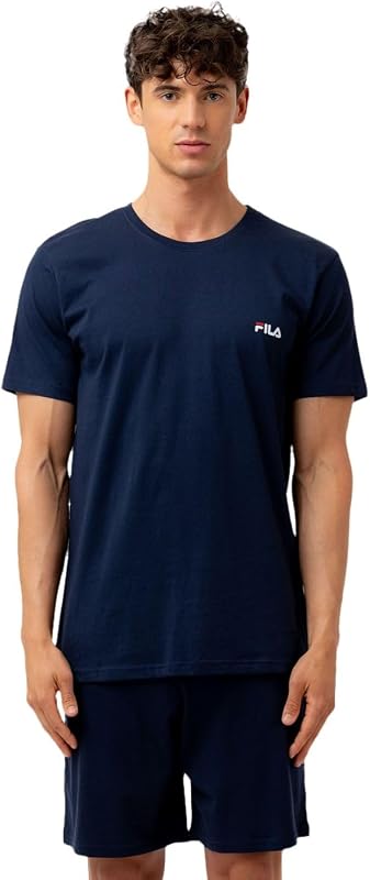 Pigiama Uomo Cotone 100%, Set Maglietta e Pantaloni Corti Uomo, Morbido e Confortevole, Blu, Taglie M