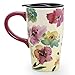 Minigift Ceramic Coffee Mug，Flower Travel Cup with Lid，Handmade Milk Tea Mug 16oz-Colorful