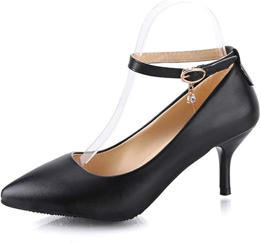Amazon Qiage パンプス ストラップ ヒール 靴 レディース 走れるパンプス ふわふわインソール 痛くない 6cmヒール 8cmヒール フォーマル オフィス アンクルストラップ 黒 ブラック 結婚式 ビジネス 通勤 ピンヒール 無地 Qiage パンプス