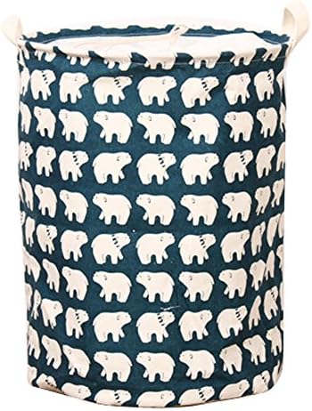 Julvie Waterproof Coating Ramie Cotton Fabric Folding Laundry Hamper Bucket Cylindric Burlap Canvas Storage Basket