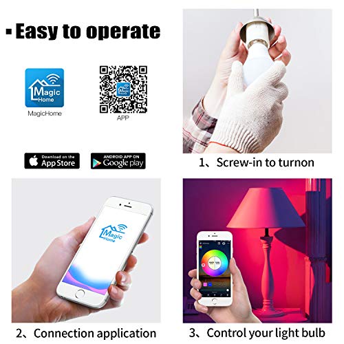 MagicLight Smart WiFi Alexa Light Bulb (No Hub Required), A19 7w (60w Equivalent) Dimmable RGBCW Color Changing LED Smart Lights, Compatible with Alexa Google Home Siri IFTTT (2 Pack) - Thumbnail 6