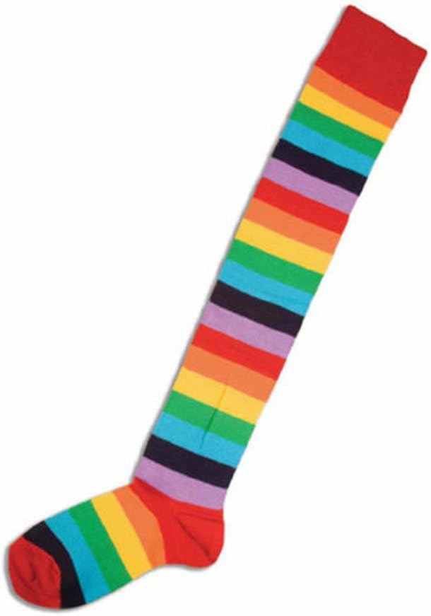 SHESHYArm Warmers Ladies Girls Mis Match Fingerless Gloves Punk Style,Overknee Stocking Cotton Rainbow Print Striped Casual Long Socks 1 Pair