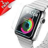 [New Enhanced] 38mm Apple Watch Screen Protector - iXCC 2-Pack Tempered Glass Screen Protector [Anti-bubble, Scratch Resistant] [Only Covers the Flat Area]