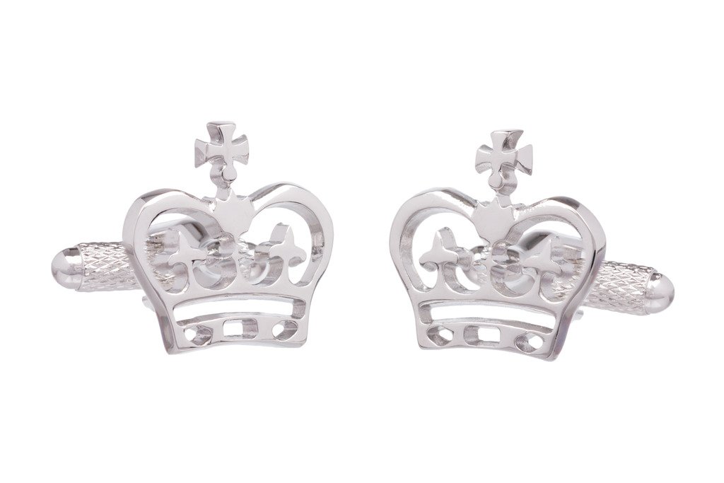 Silver Coloured Crown Cufflinks Presented in Onyx Art Gift Box