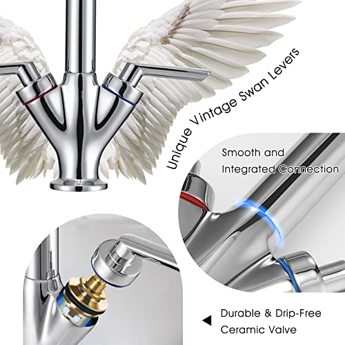 Funime® Kitchen Sink Mixer Taps Monobloc Swivel Spout Chrome Brass Dual Lever with Hoses Traditional Kitchen Mixer Taps 1 Hole
