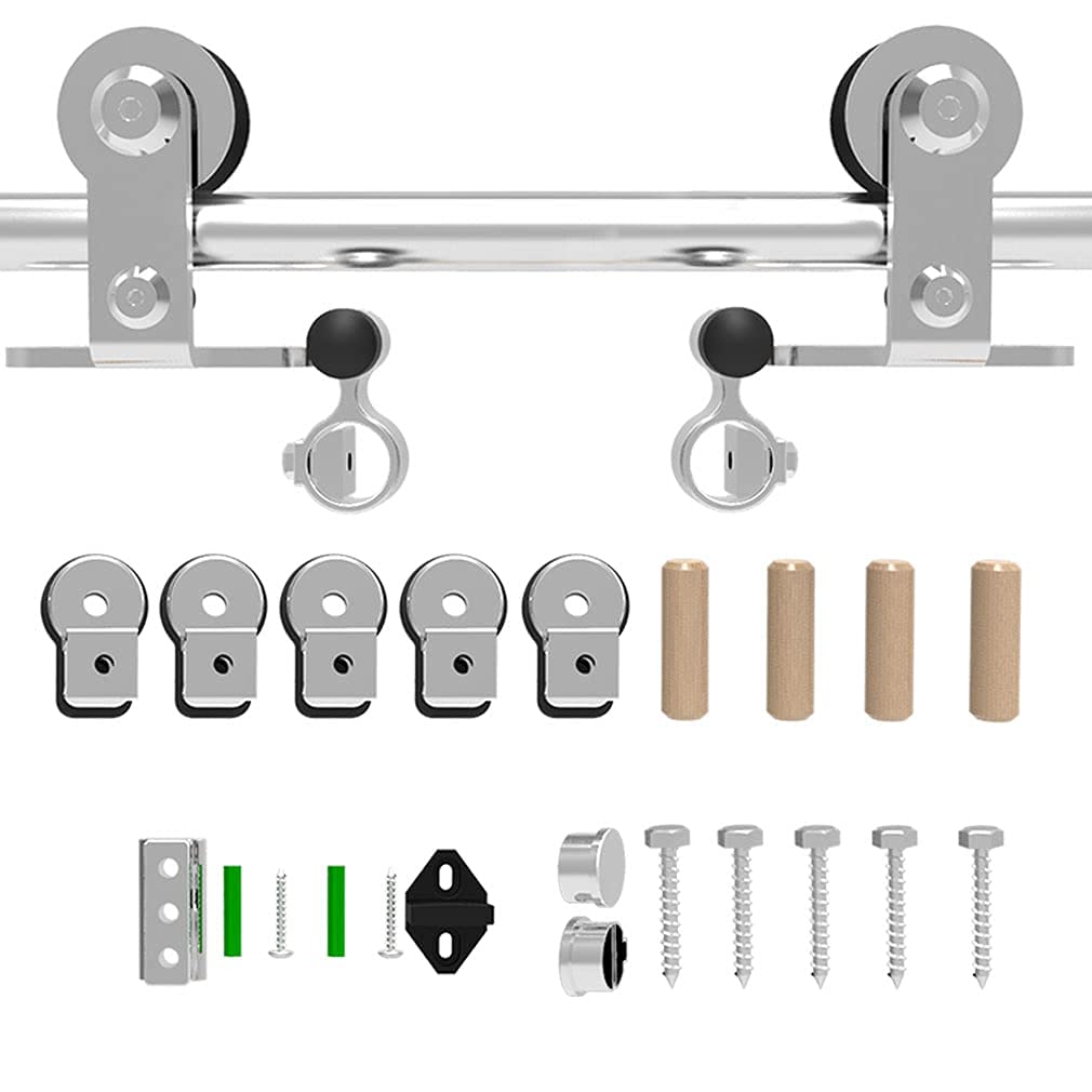 5FT/152cm Stainless Steel Sliding Barn Wood Door Hardware Closet Track Roller Hanger Wheel Rail Set for Single Door