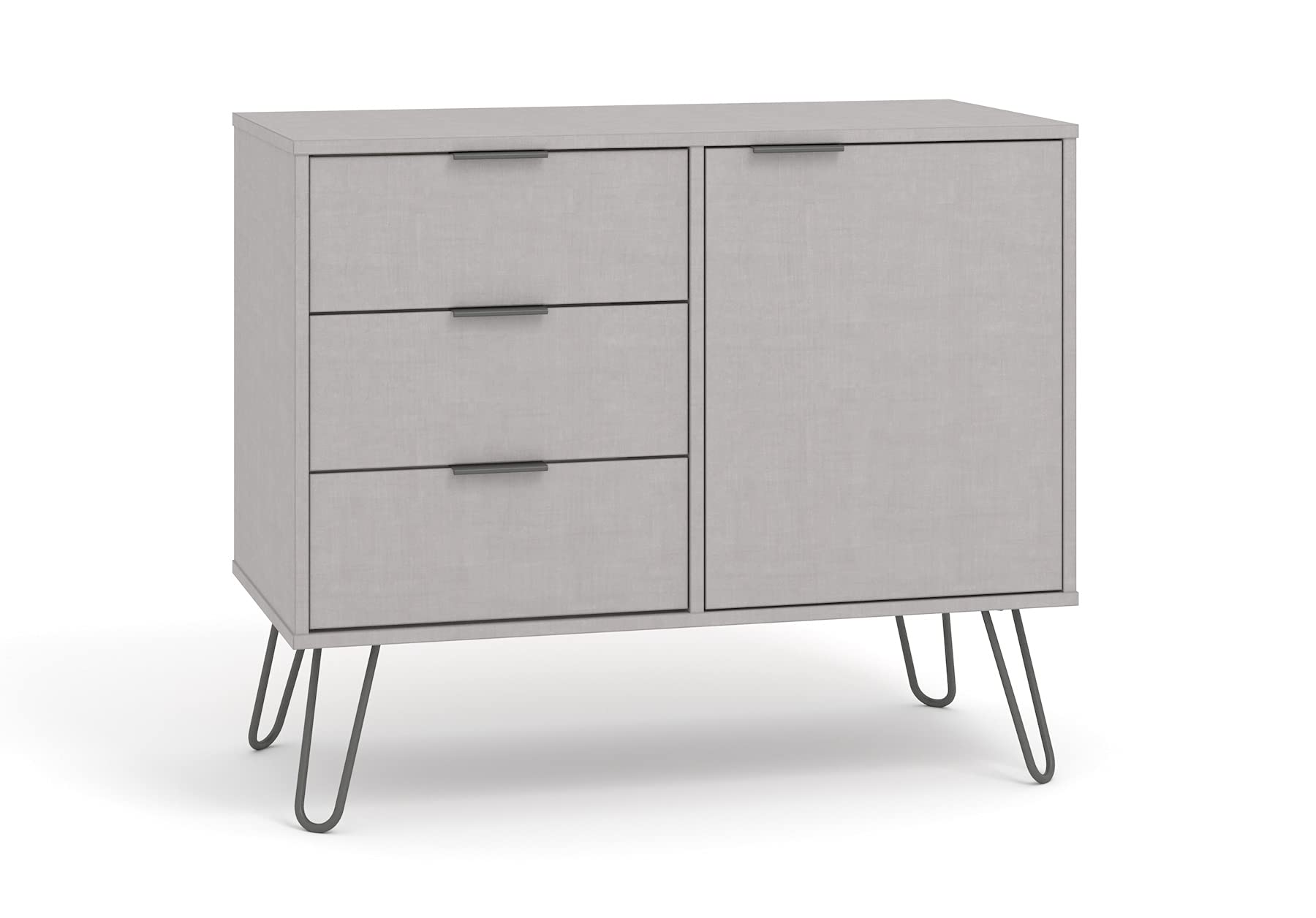 Home Source Grey Sideboard Cupboard, Home Living Room Storage Cabinet, 1 Door, 3 Drawers