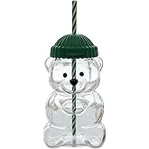 20oz Cute Bear Straw Cup - Borosilicate Glass Baby Mug with Lid for Coffee, Milk & Tea Drinks