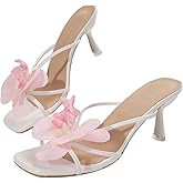 MakeMeChic Women's Open Toe Floral Kitten Heels Flower Summer Beach Sandals