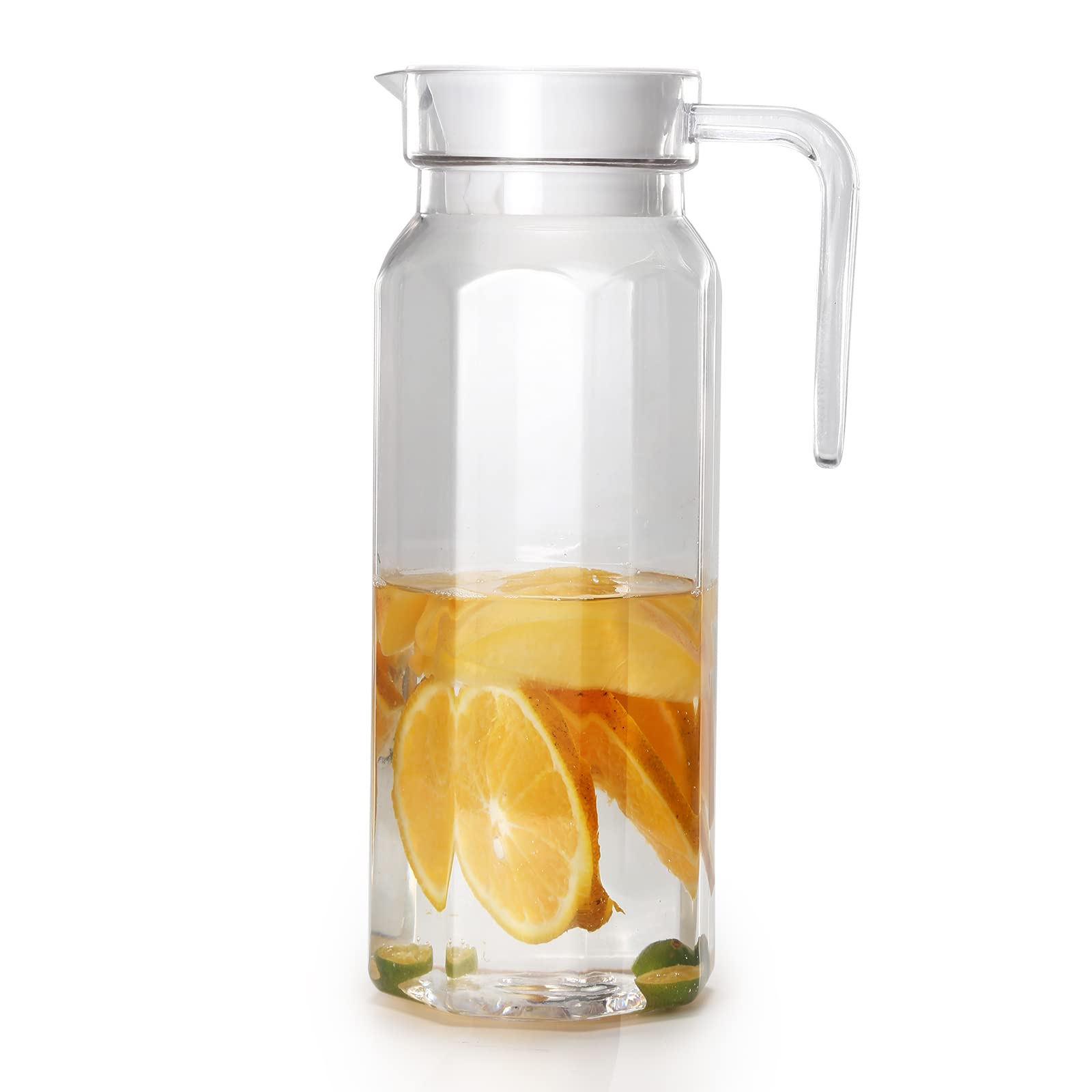 Photo 1 of Acrylic Pitcher 37 oz, OEH Unbreakable Clear Plastic Pitcher with Lid, BPA-Free, Heat-Resistant Small Plastic Water Pitcher for Tea, Sangria, Lemonade, Juice, Milk, Octagonal