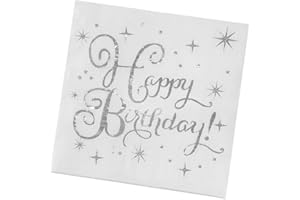 meioro Disposable Gold Cocktail Napkins, 6.5"x 6.5" Folded Party Napkins, Happy Birthday Decorations, 2-Ply Paper Napkins for