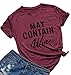 May Contain Wine T Shirt Alcohol Shirts Womens Letter Print Tops Funny Drinking Shirt Casual Short Sleeve Graphic Tees Top (Burgundy, L)
