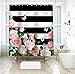 LIVILAN Striped Shower Curtain with Pink Roses, Pink Shower Curtain，Butterfly Shower Curtains Set with Hooks, Girly Shower Curtain for Bathroom 72x72 Inches