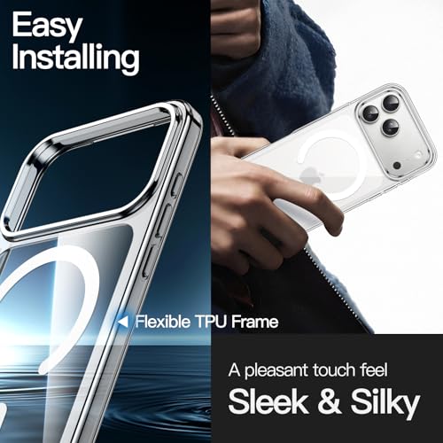 JETech Funda Magnética para iPhone 17 Pro 6.3 Pulgadas Compatible con MagSafe, Carcasa Antigolpes, Anti-Arañazos Respaldo Transparente (Transparente)