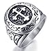 INBLUE Men's Stainless Steel Ring Silver Tone Black Cross Oval Size12