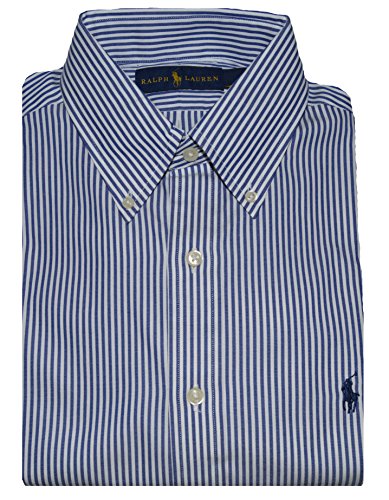 Polo Ralph Lauren Men Long Sleeve Button Down Dress Shirt, Blue/White Stripe 15.5, 32-33