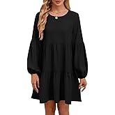 QACOHU Falll Dresses for Women 2026 Crew Neck Long Lantern Sleeve Casual Loose Flowy Swing Shift Dress
