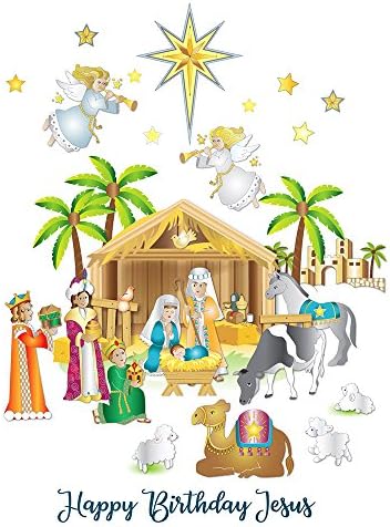 Nativity Window Clings Scene Set For Kids Christmas Decorations – Kid Friendly 30 Cling Decor Playset