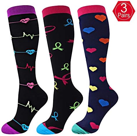 3 Pairs Compression Socks Women & Men 15-20 mmHg, Perfect Compression Stockings Nurse,Running, Maternity Pregrancy, Flight, Travel, Medical,Sport