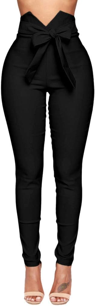 Women's Summer High Waist Pants Skinny Bow Slim Simple High Street Elastic Pants
