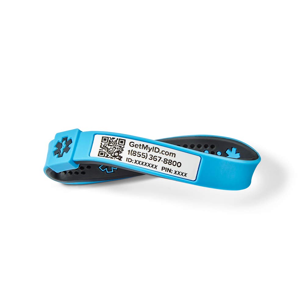 MyID Sport Medical ID Silicone Bracelet for Diabetes Epilepsy Asthma Autism and More (Large, Gray/Blue)