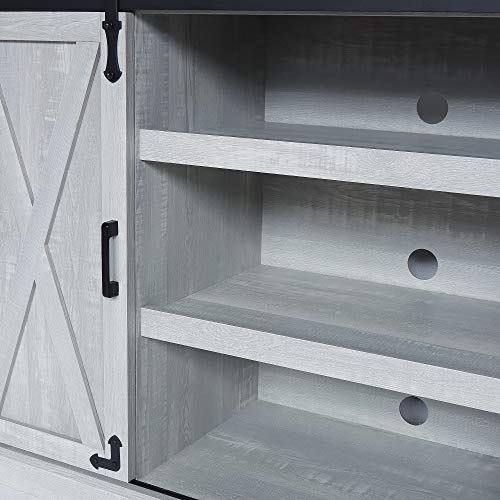GHQME Sliding Barn Door TV Stand，58 Inch Storage Table，3 Tiers Wood