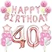 KUNGYO 40th Birthday Decorations Kit-Rose Gold Happy Birthday Banner- Giant Number 40 and Star Helium Foil Balloons, Ribbons, Paper Pom Flowers, Latex Balloons, Elegant Party Supplies for Women
