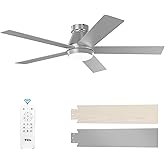 TCL 52" Ceiling Fan with Lights, Silver Flush Mount, 5 Blade Low Profile, 6 Speeds DC Reversible, Dimmable, Modern for Bedroom, Living Room and Garage