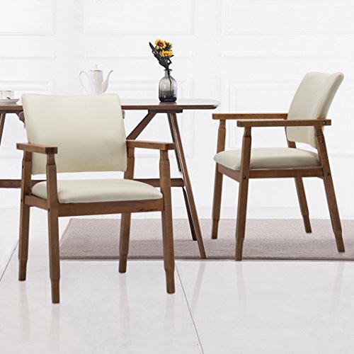 Dining Chairs,White Chairs for Householdã€Kitchen, Wood Arm and Legs Chairs,Beige Color Living Room Chairs for Decor Furniture. (Size : Set of 4)