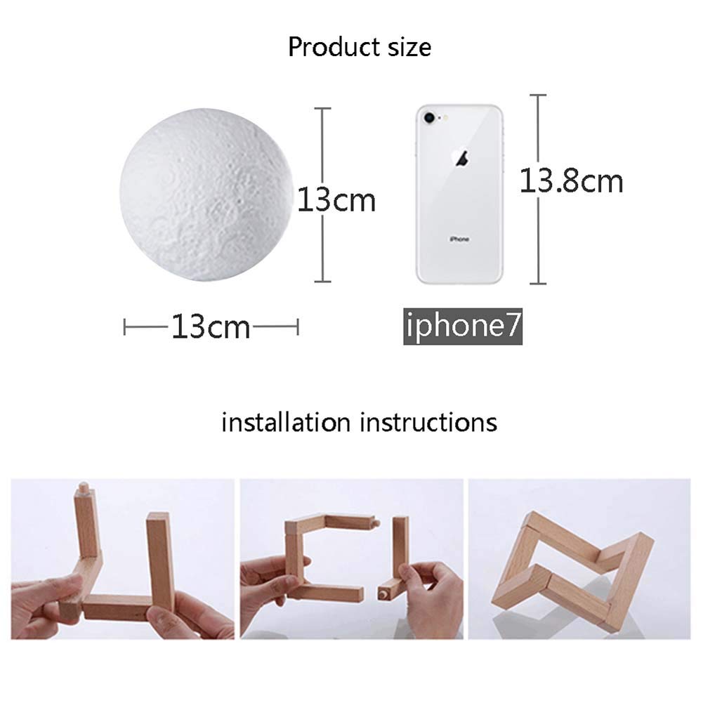 Shanglite 3D Moon lamp,100% 3D Printing LED 16 Colors Moon lamp Remote Control USB Rechargeable Lunar Moonlight LED. (4.8 inch)